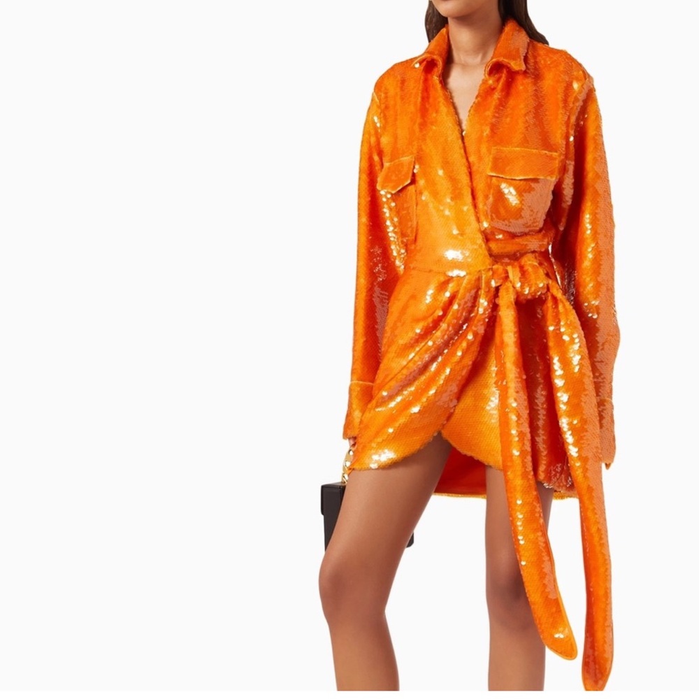Ronny Kobo Collection Orange Sequin Dress-wore once - Picture 3 of 4